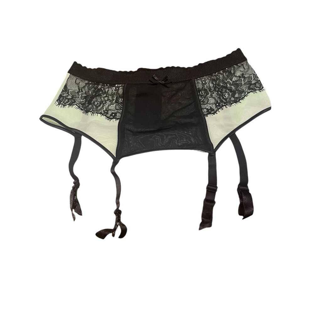 Playful Promises Women’s Green Black Garter Belt Large Lace